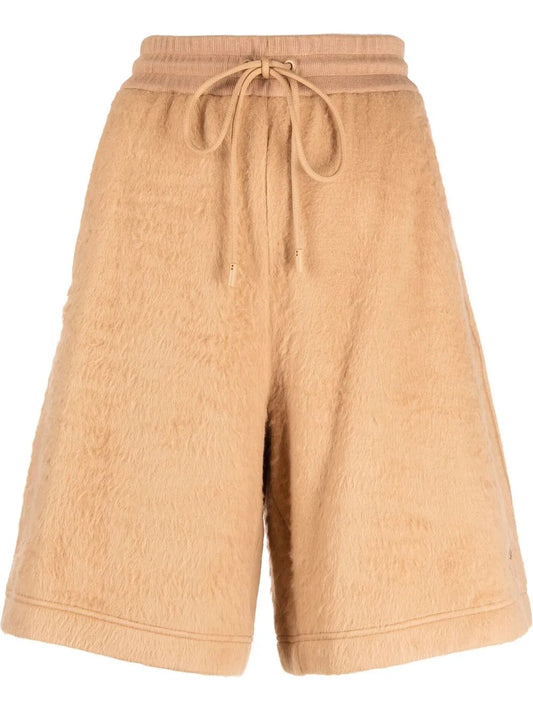 Faux-Fur Drawstring Bermuda Shorts