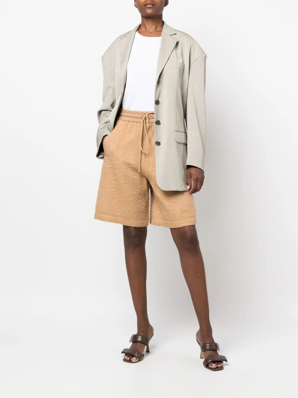 Faux-Fur Drawstring Bermuda Shorts