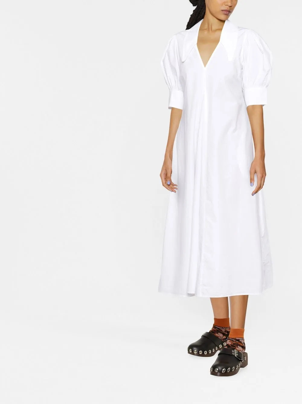 V-Neck Organic Cotton Midi Dress
