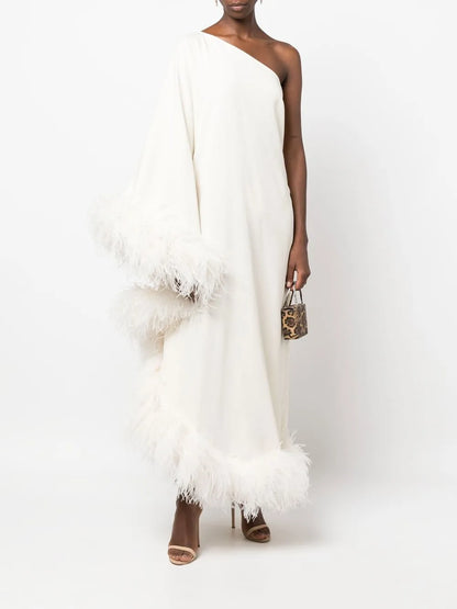 Ubud Feather-Trim Gown