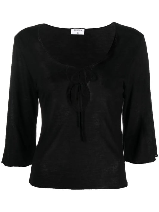 Tie-Detail Cropped-Sleeve Blouse