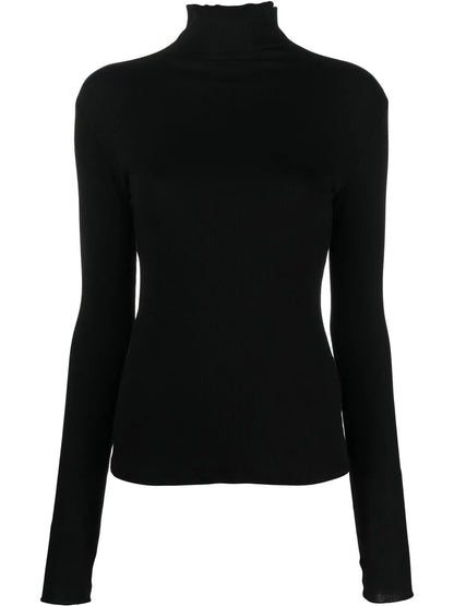 Ribbed-Knit Roll-Neck Top