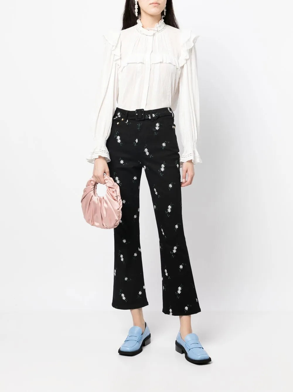 Cropped Floral-Print Trousers