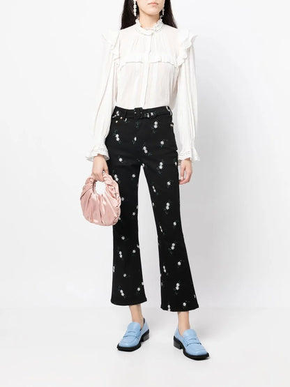 Cropped Floral-Print Trousers