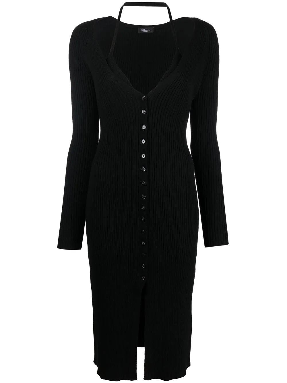 Virigin-Wool V-Neck Midi-Dress