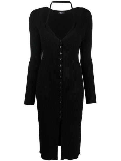 Virigin-Wool V-Neck Midi-Dress