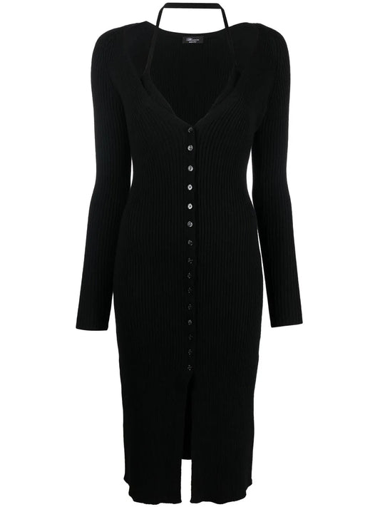Virigin-Wool V-Neck Midi-Dress