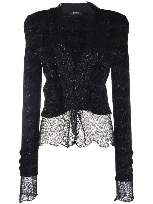 Sheer Tie-Front Knit Jacket