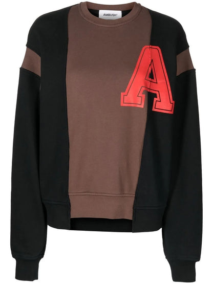 Collegiate-Print Patchwork Sweatshirt
