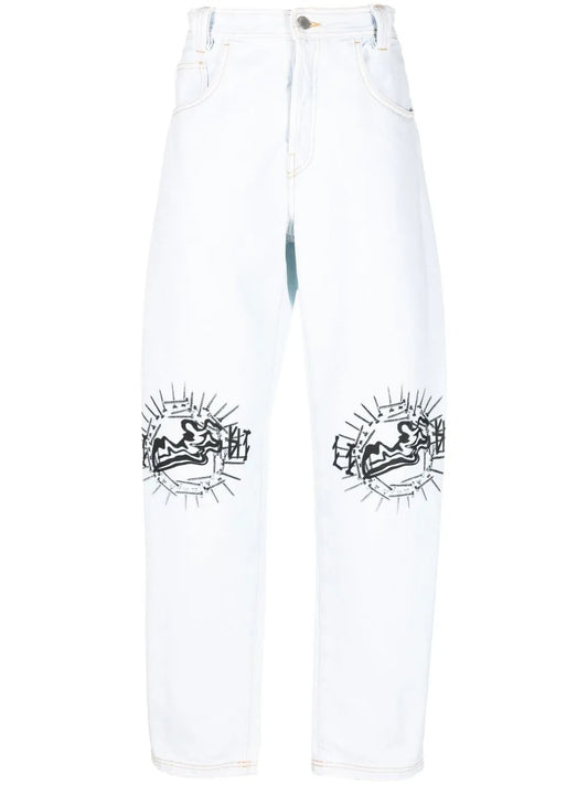 Graphic-Print Straight-Leg Jeans