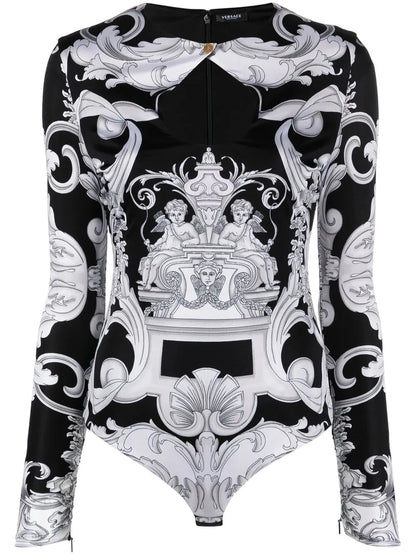 Barocco-Print Cut-Out Bodysuit