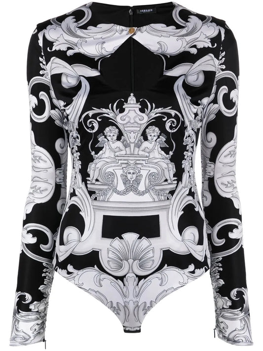 Barocco-Print Cut-Out Bodysuit
