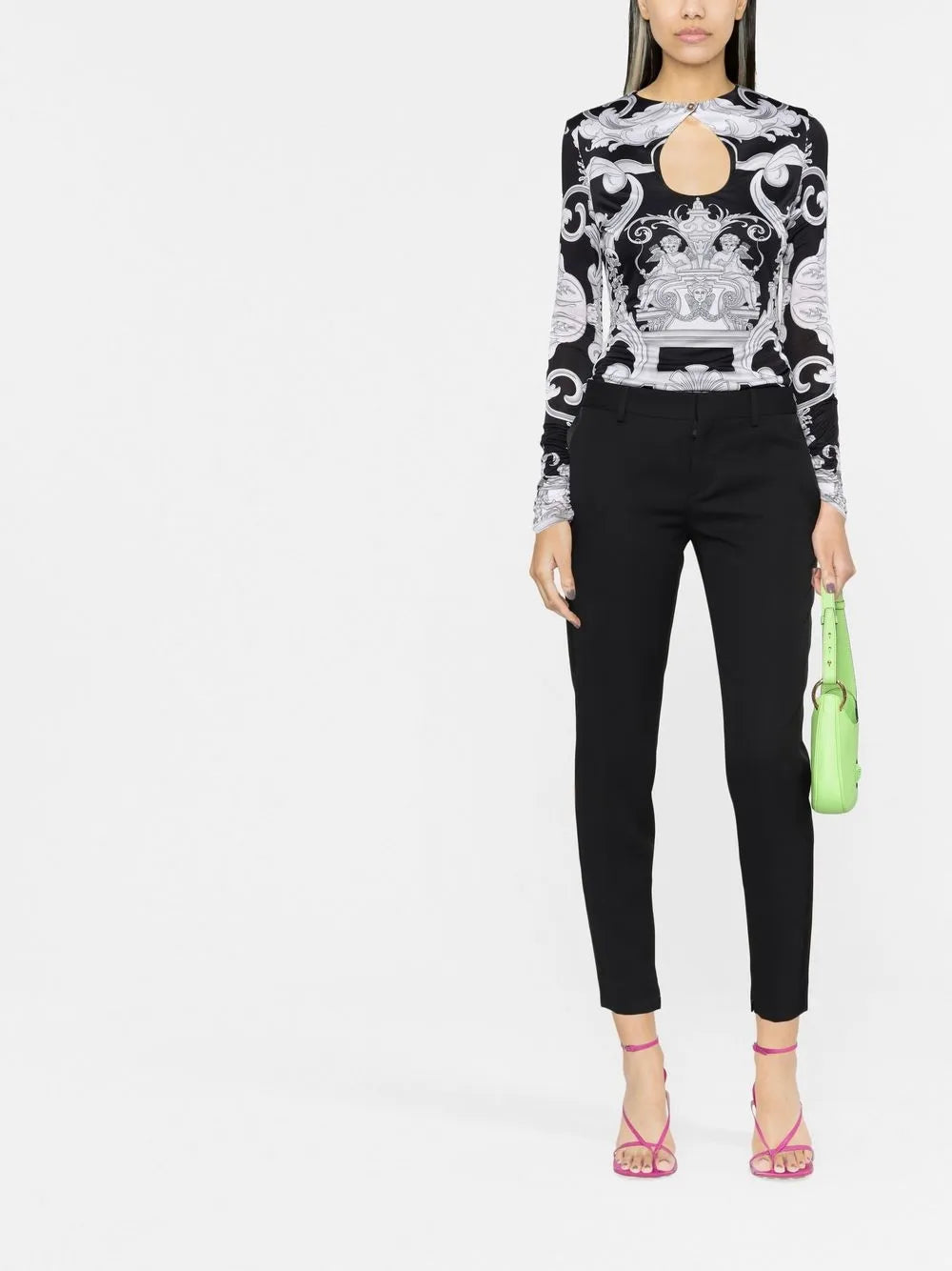 Barocco-Print Cut-Out Bodysuit
