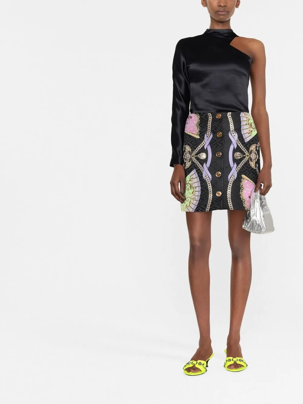 Graphic-Print Medusa Head Button Skirt