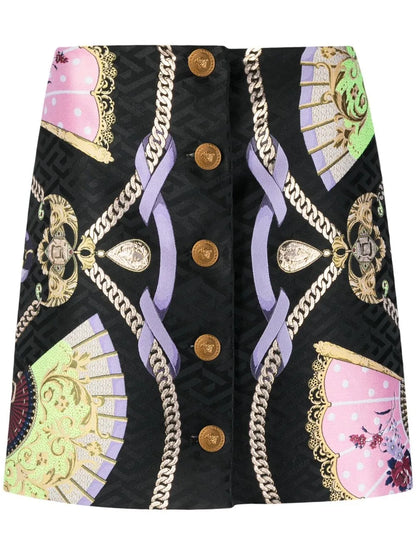 Graphic-Print Medusa Head Button Skirt