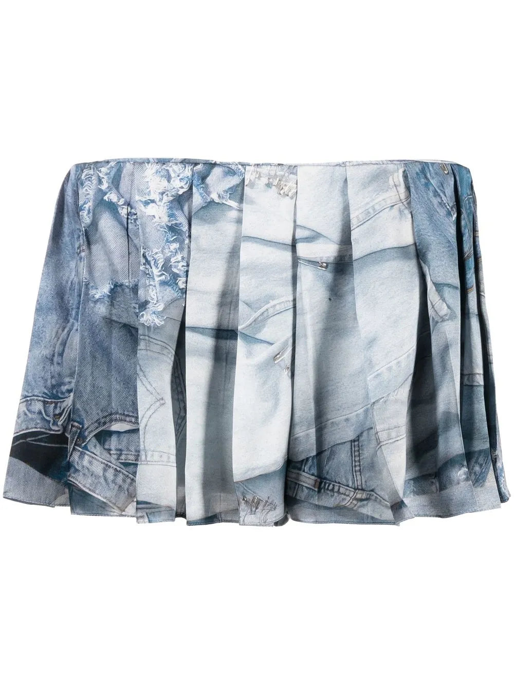 Denim-Print Pleated Skort