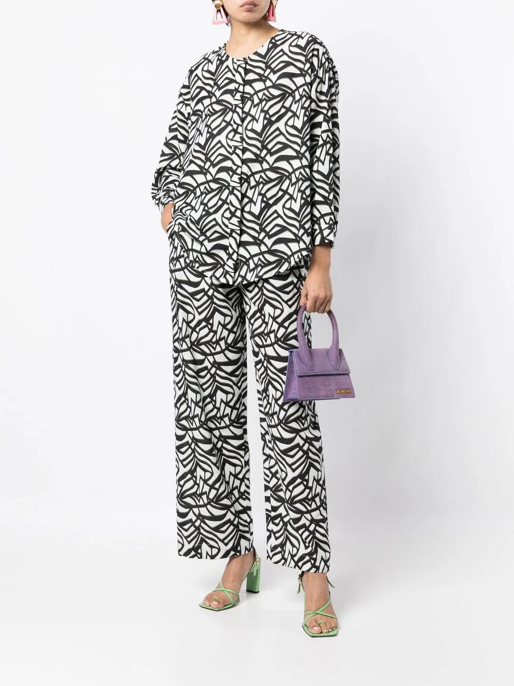 Geometric-Print Wide-Leg Trousers