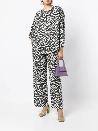 Geometric-Print Wide-Leg Trousers