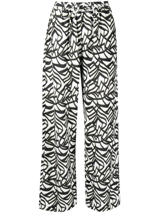 Geometric-Print Wide-Leg Trousers