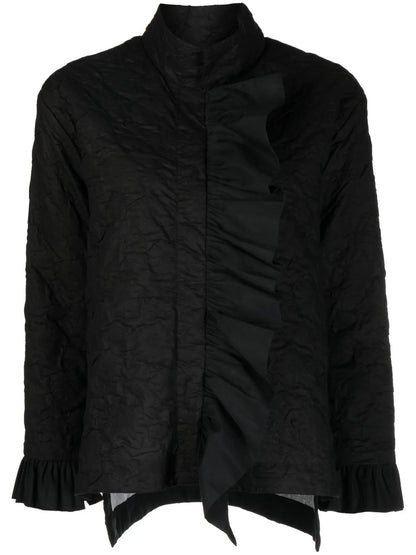 Floral-Jacquard Ruffled Jacket