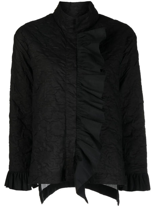 Floral-Jacquard Ruffled Jacket