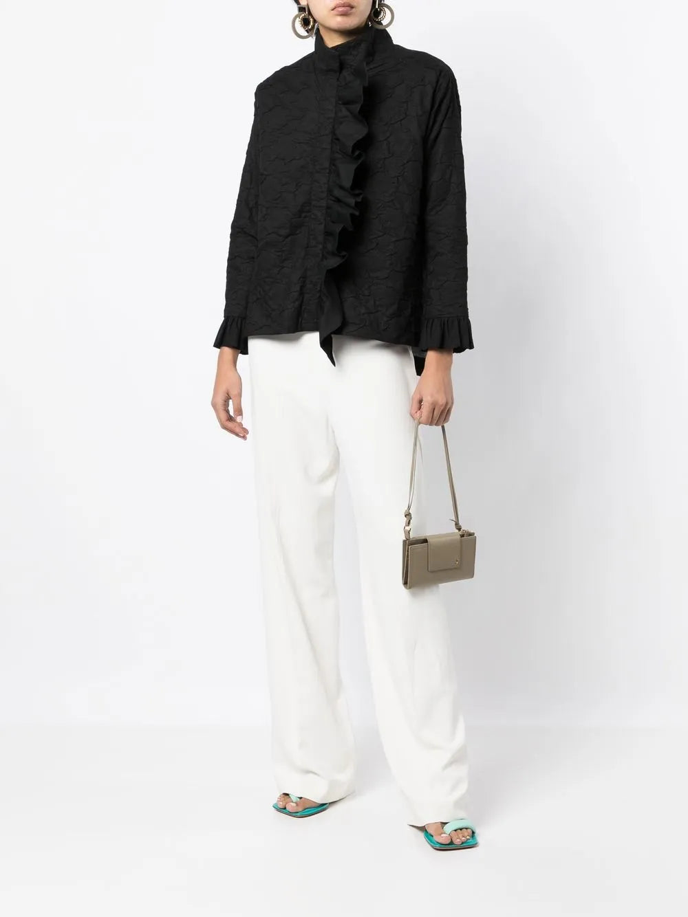Floral-Jacquard Ruffled Jacket