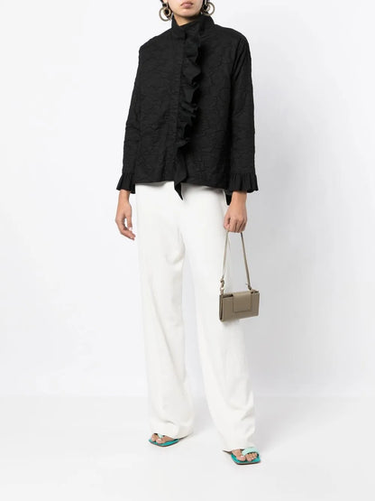 Floral-Jacquard Ruffled Jacket