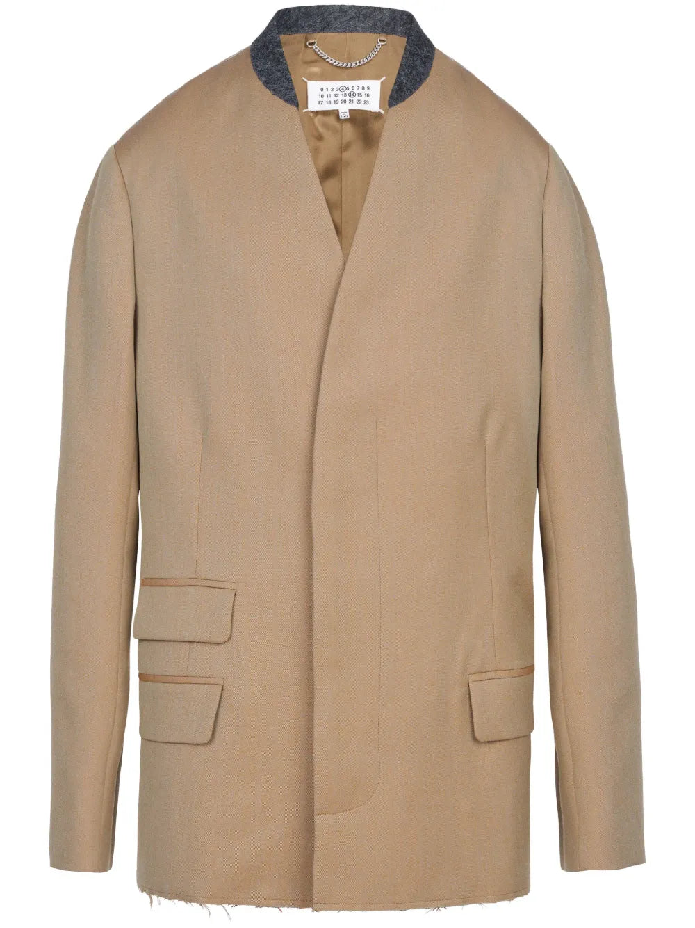 Collarless Single-Breasted Wool Blazer