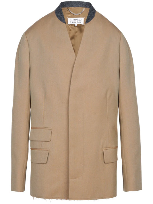 Collarless Single-Breasted Wool Blazer