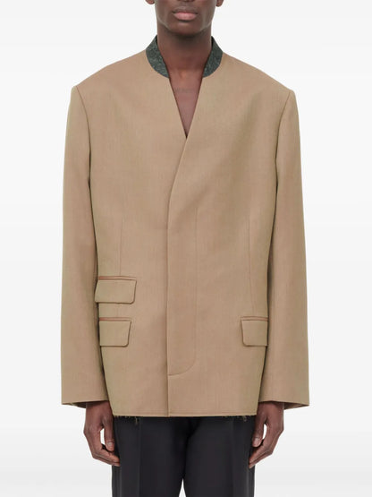 Collarless Single-Breasted Wool Blazer