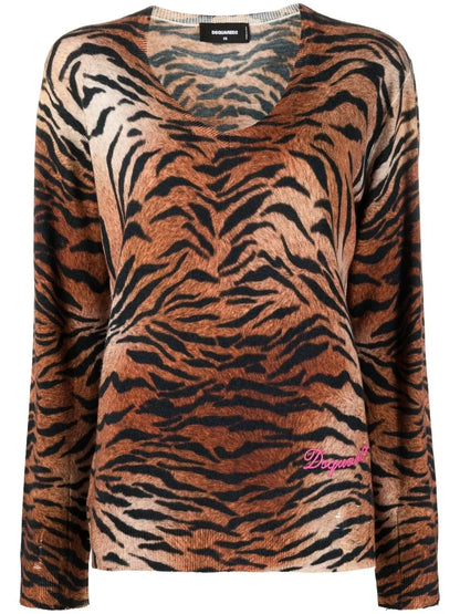 Leopard-Print Knitted Jumper