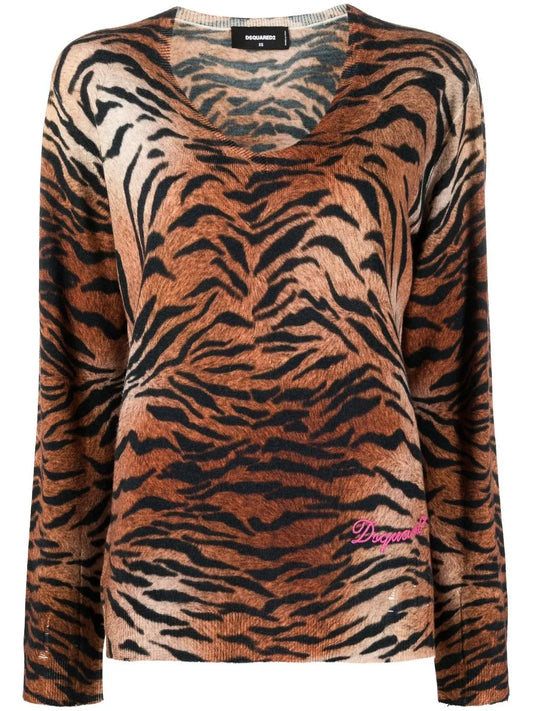 Leopard-Print Knitted Jumper