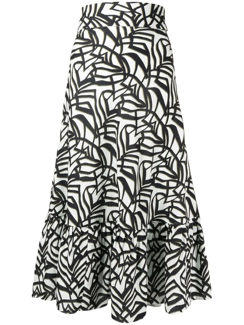 Geometric-Print Ruffle Midi Skirt