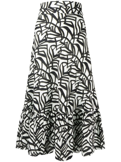 Geometric-Print Ruffle Midi Skirt