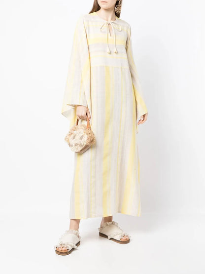 Striped Tie-Fastening Kaftan Dress