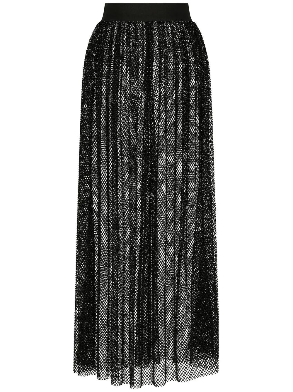Rhinestone-Embellished Mesh Maxi Skirt