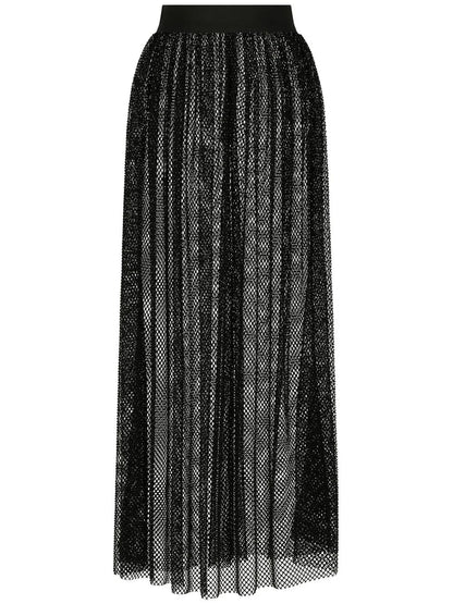 Rhinestone-Embellished Mesh Maxi Skirt