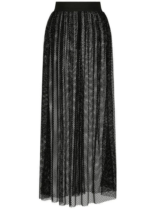 Rhinestone-Embellished Mesh Maxi Skirt