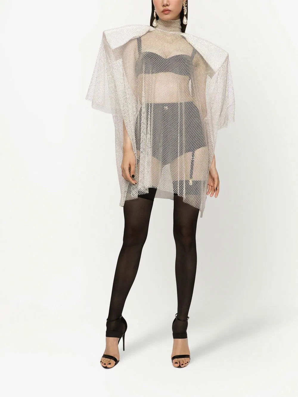 Rhinestone-Embellished Mesh Blouse