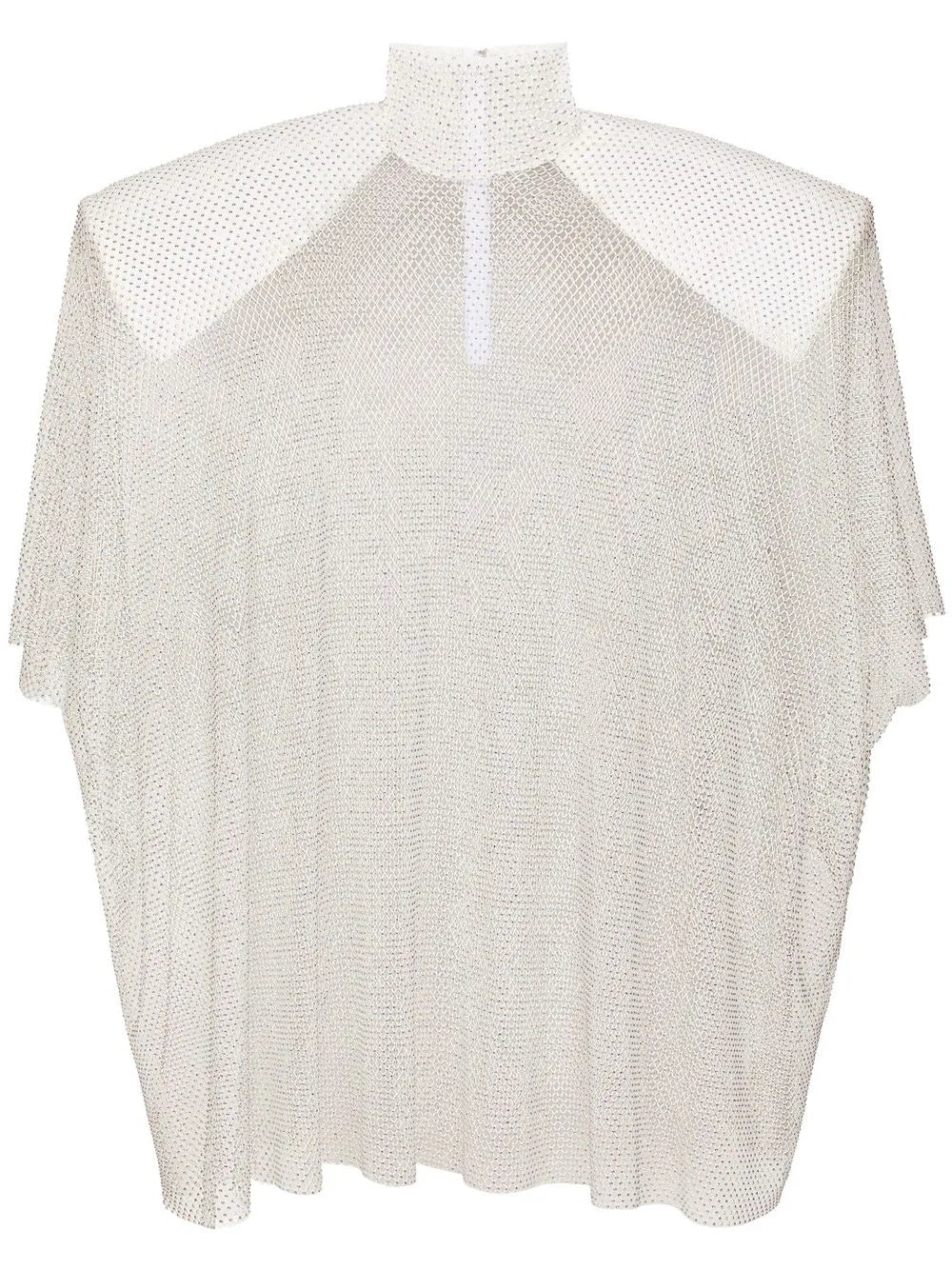 Rhinestone-Embellished Mesh Blouse