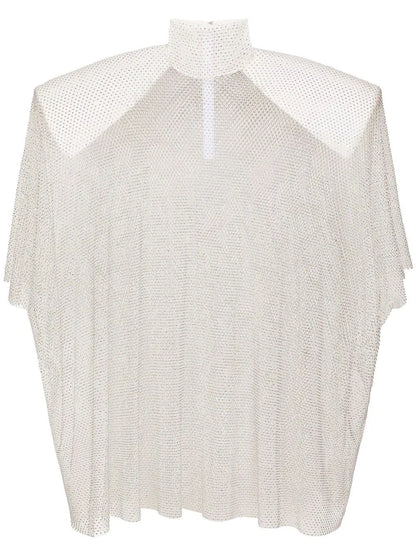 Rhinestone-Embellished Mesh Blouse