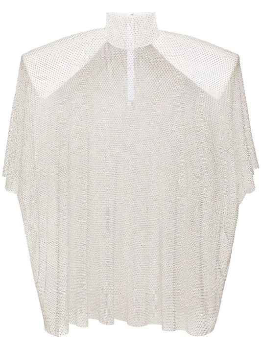 Rhinestone-Embellished Mesh Blouse