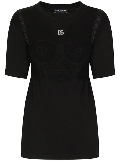Bralette-Detailed Short Sleeved T-Shirt