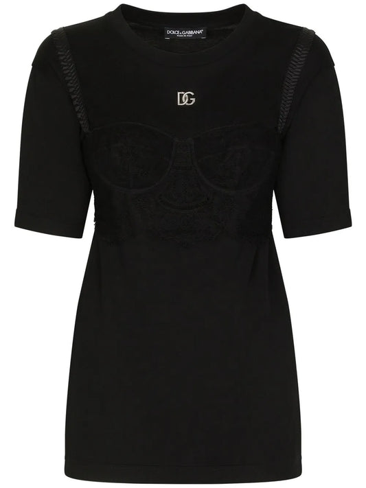 Bralette-Detailed Short Sleeved T-Shirt