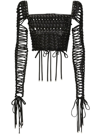 Lace-Up Detailed Bustier Blouse