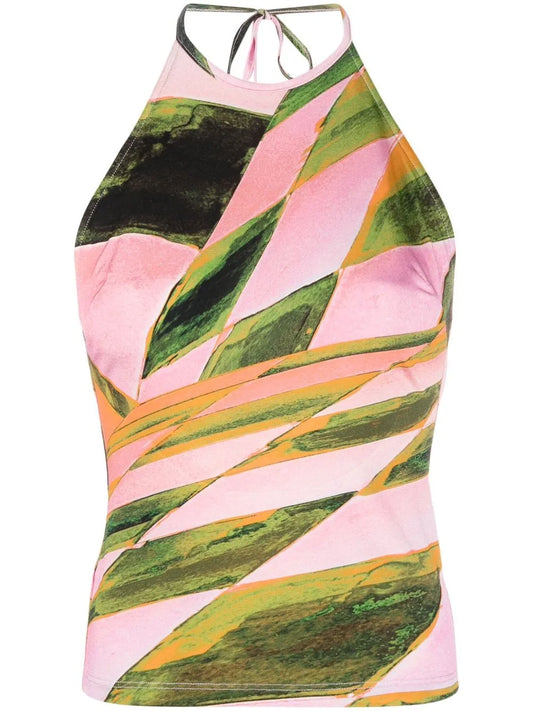 Abstract-Print Halterneck Top