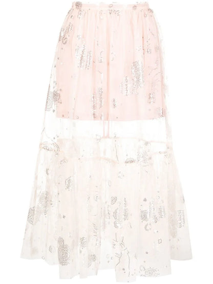 Sequin-Embellished Sheer Tulle Skirt