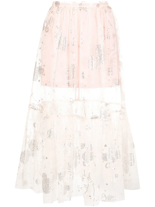 Sequin-Embellished Sheer Tulle Skirt