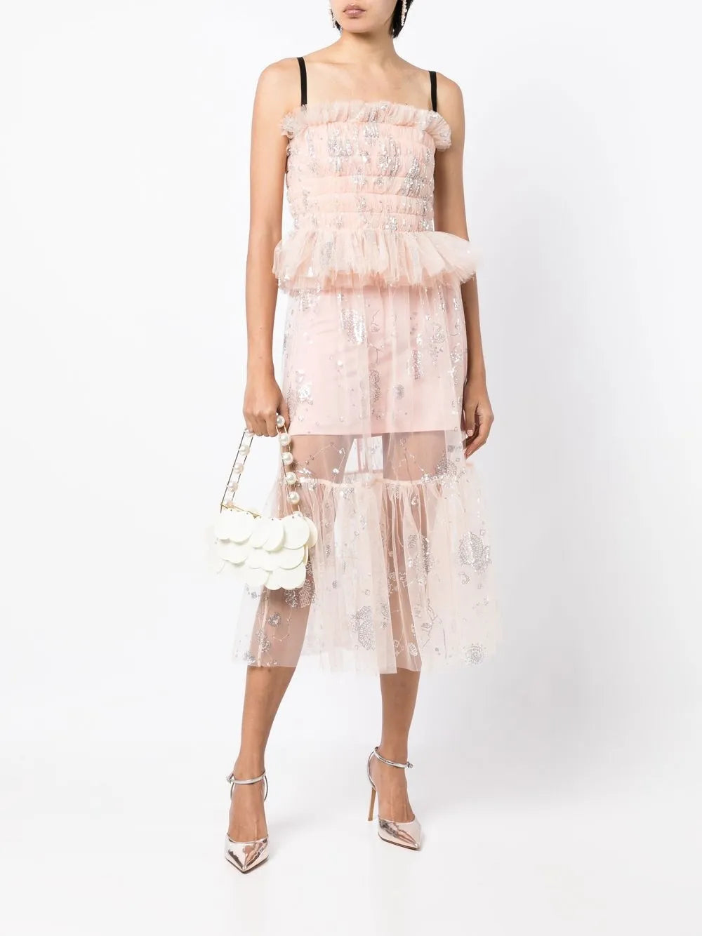 Sequin-Embellished Sheer Tulle Skirt