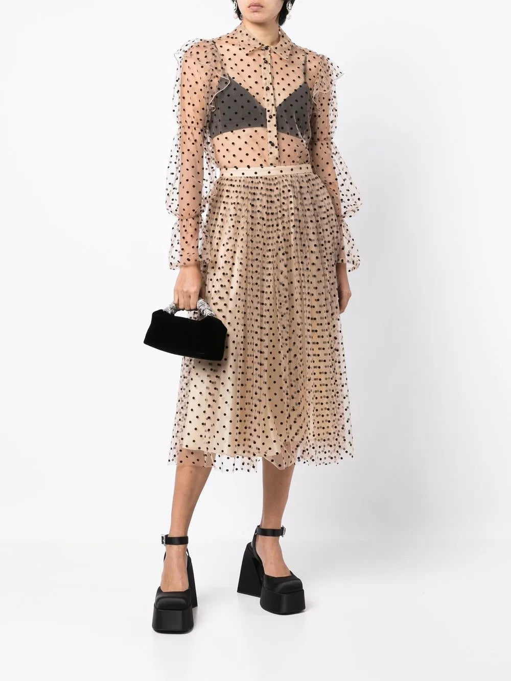 Sheer Polka-Dot Tulle Shirt